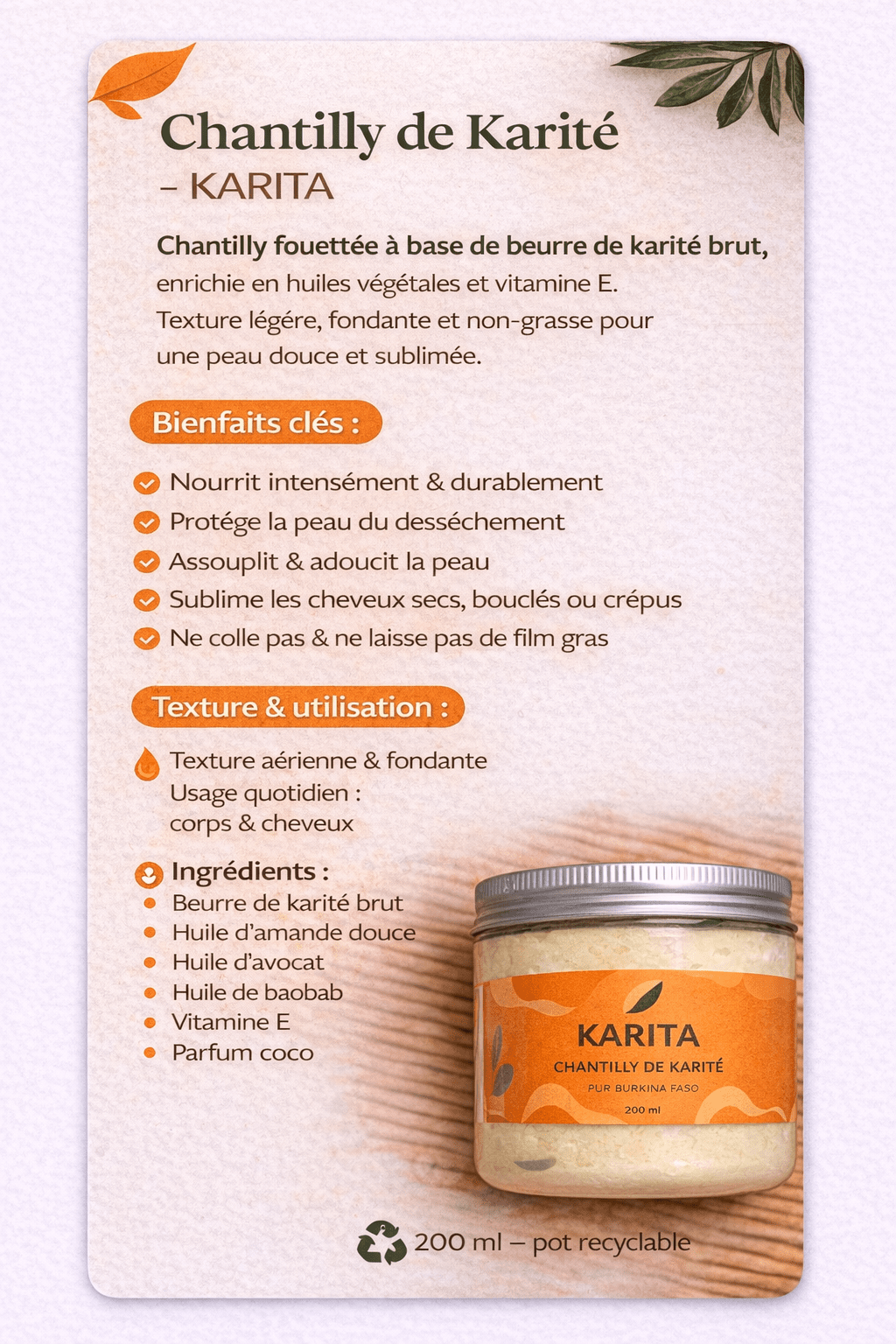 Chantilly de Karité Duo - KARITA NATUREL